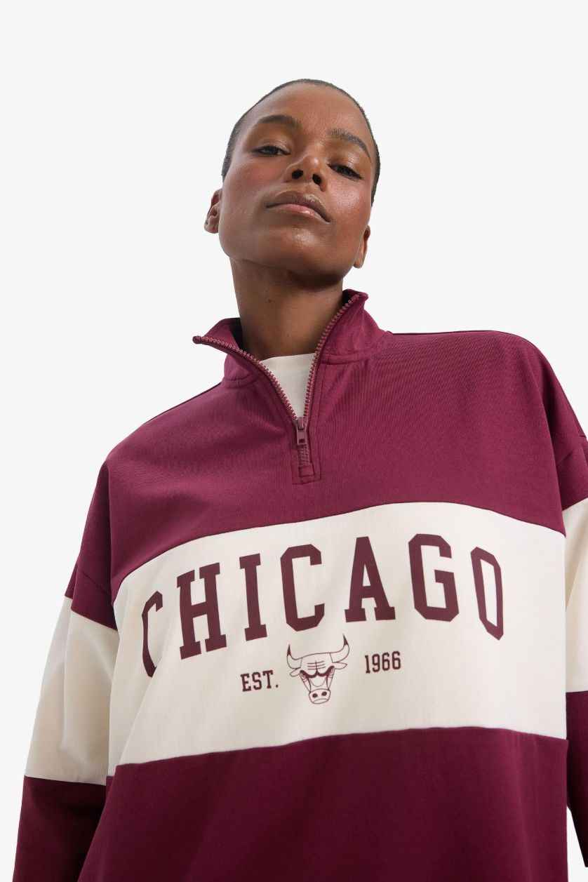 FEMME Bordeaux Sweatshirt NBA Chicago Bulls Oversize à demi-zip