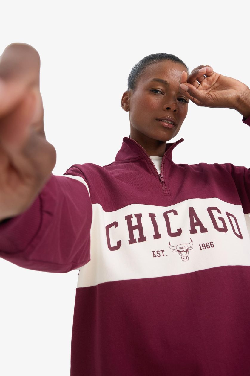 FEMME Bordeaux Sweatshirt NBA Chicago Bulls Oversize à demi-zip