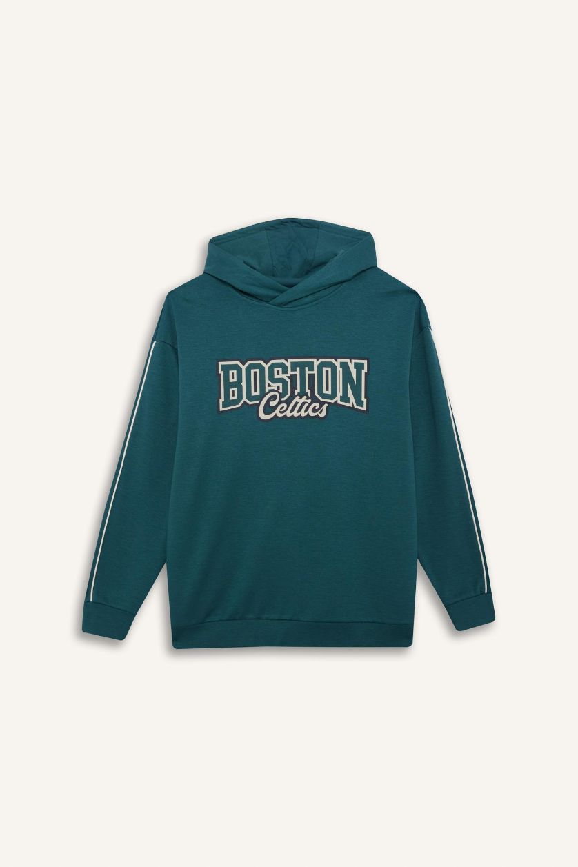 Erkek Koyu Yeşil NBA Boston Celtics Boxy Fit Kapüşonlu Modal Sweatshirt