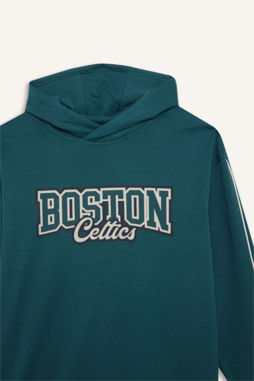 Erkek Koyu Yeşil NBA Boston Celtics Boxy Fit Kapüşonlu Modal Sweatshirt