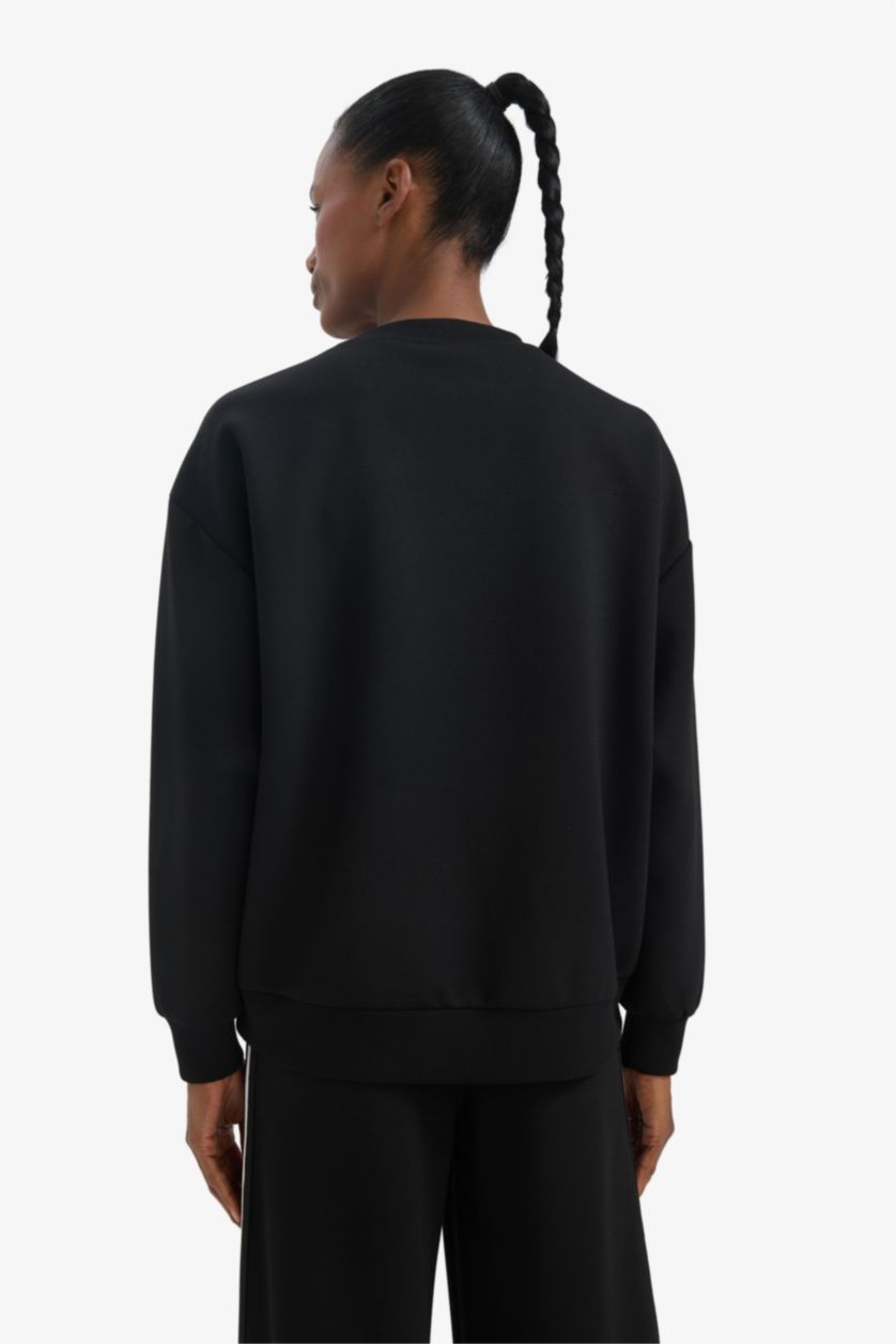 WOMAN Black DeFactoFit NBA Miami Heat Oversize Fit Scuba Fabric Sports Sweatshirt