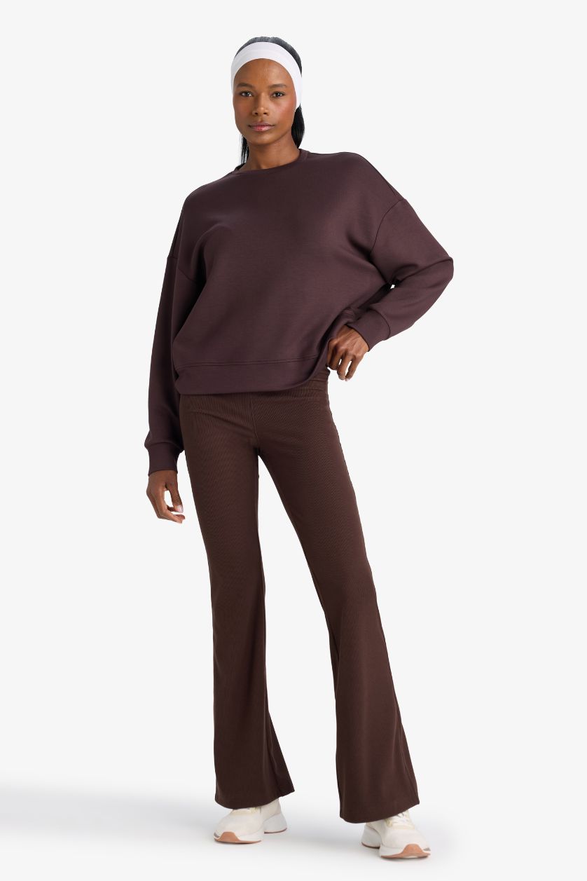 Kadın Kahve Oversize Geniş Kalıp Bisiklet Yaka Modal Sporcu Sweatshirt