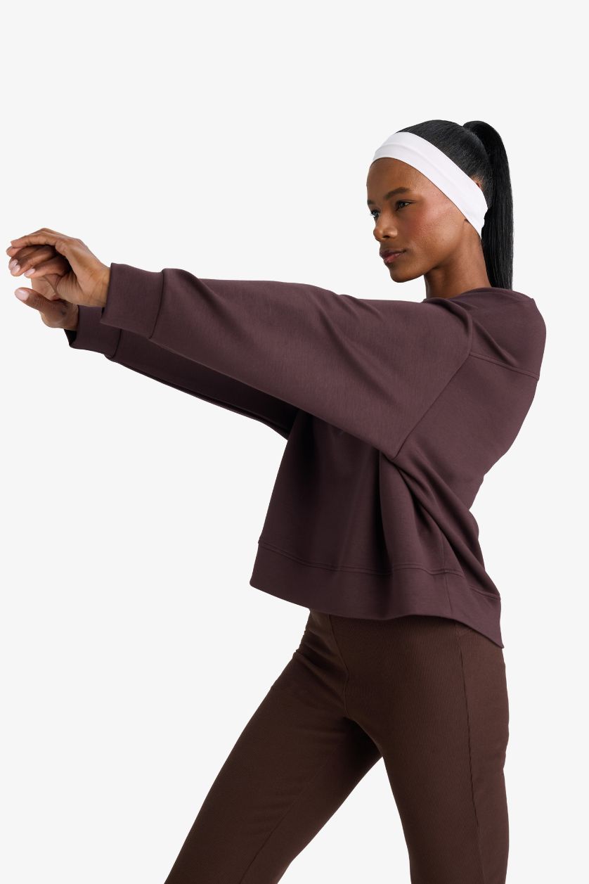 Kadın Kahve Oversize Geniş Kalıp Bisiklet Yaka Modal Sporcu Sweatshirt