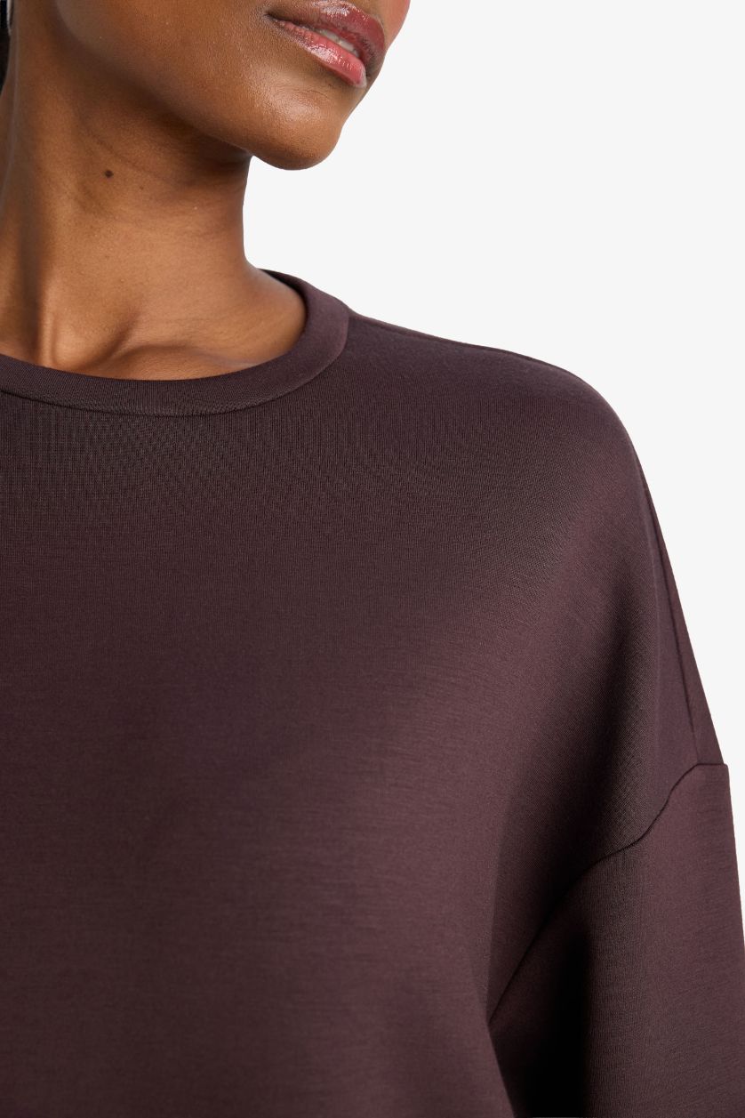 Kadın Kahve Oversize Geniş Kalıp Bisiklet Yaka Modal Sporcu Sweatshirt