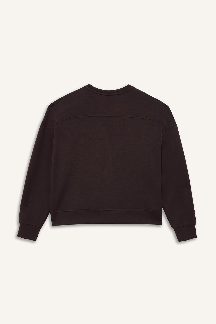 Kadın Kahve Oversize Geniş Kalıp Bisiklet Yaka Modal Sporcu Sweatshirt