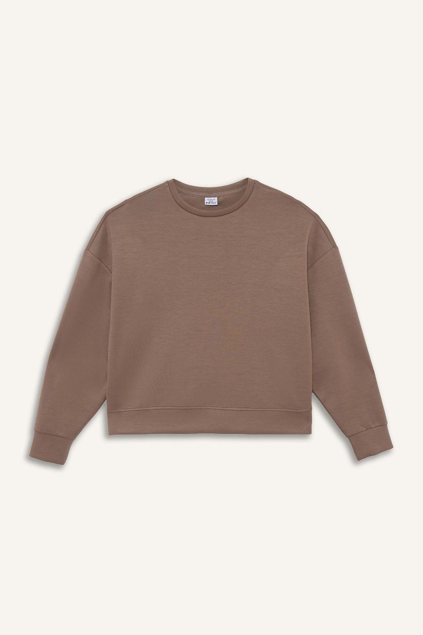 Kadın Açık Kahve Oversize Geniş Kalıp Bisiklet Yaka Modal Sporcu Sweatshirt