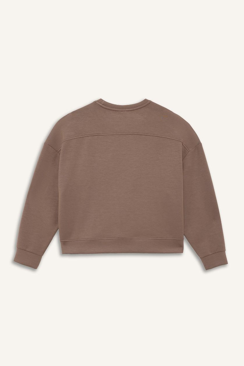 Kadın Açık Kahve Oversize Geniş Kalıp Bisiklet Yaka Modal Sporcu Sweatshirt