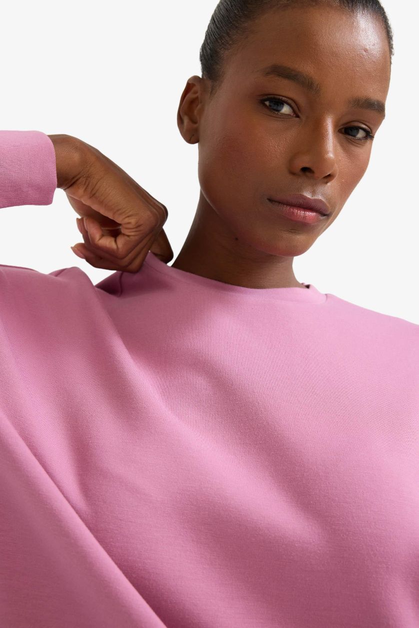 Kadın Gülkurusu Oversize Geniş Kalıp Bisiklet Yaka Modal Ultra Soft Sweatshirt