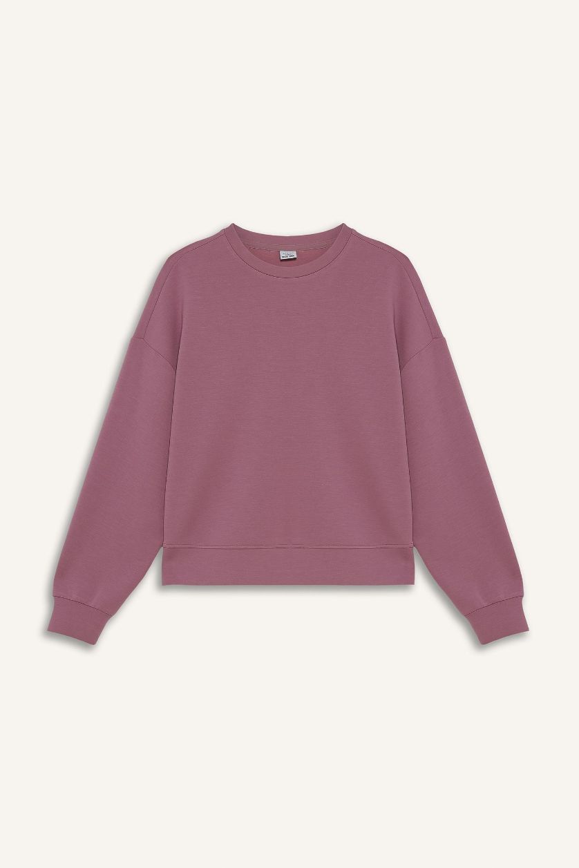 Kadın Gülkurusu Oversize Geniş Kalıp Bisiklet Yaka Modal Ultra Soft Sweatshirt