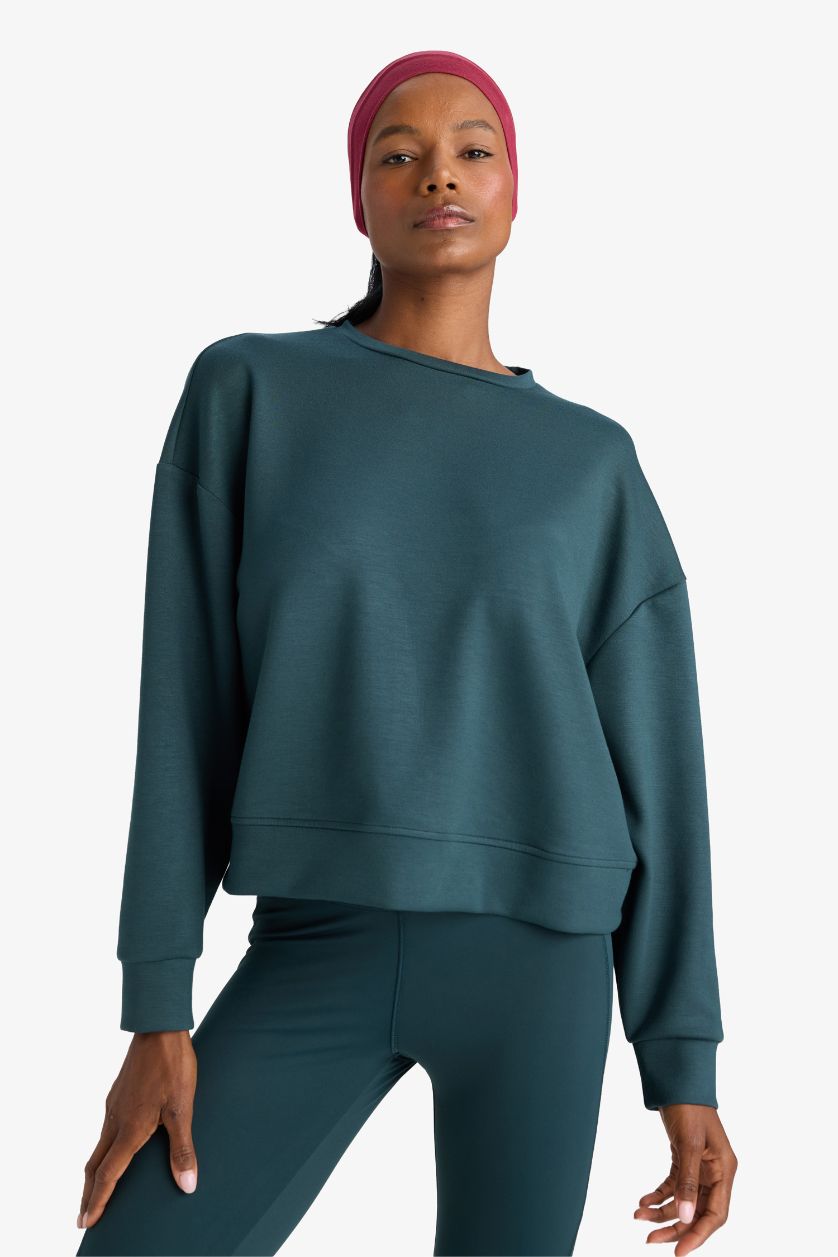 WOMAN Dark Green DeFactoFit Oversize Long Sleeve Modal Sweatshirt