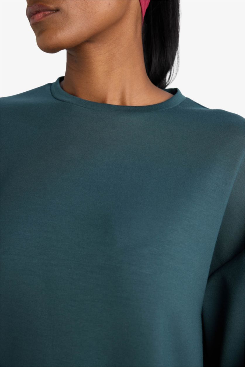 WOMAN Dark Green DeFactoFit Oversize Long Sleeve Modal Sweatshirt