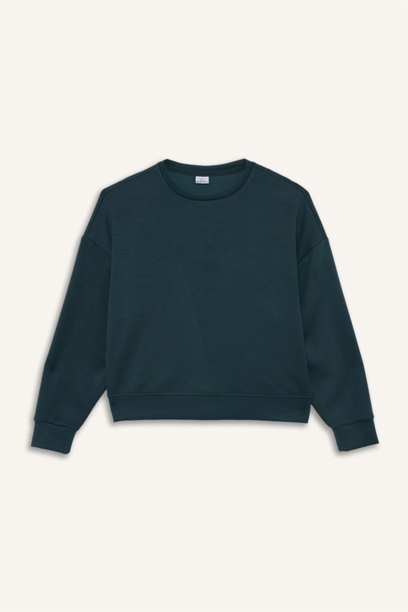 WOMAN Dark Green DeFactoFit Oversize Long Sleeve Modal Sweatshirt