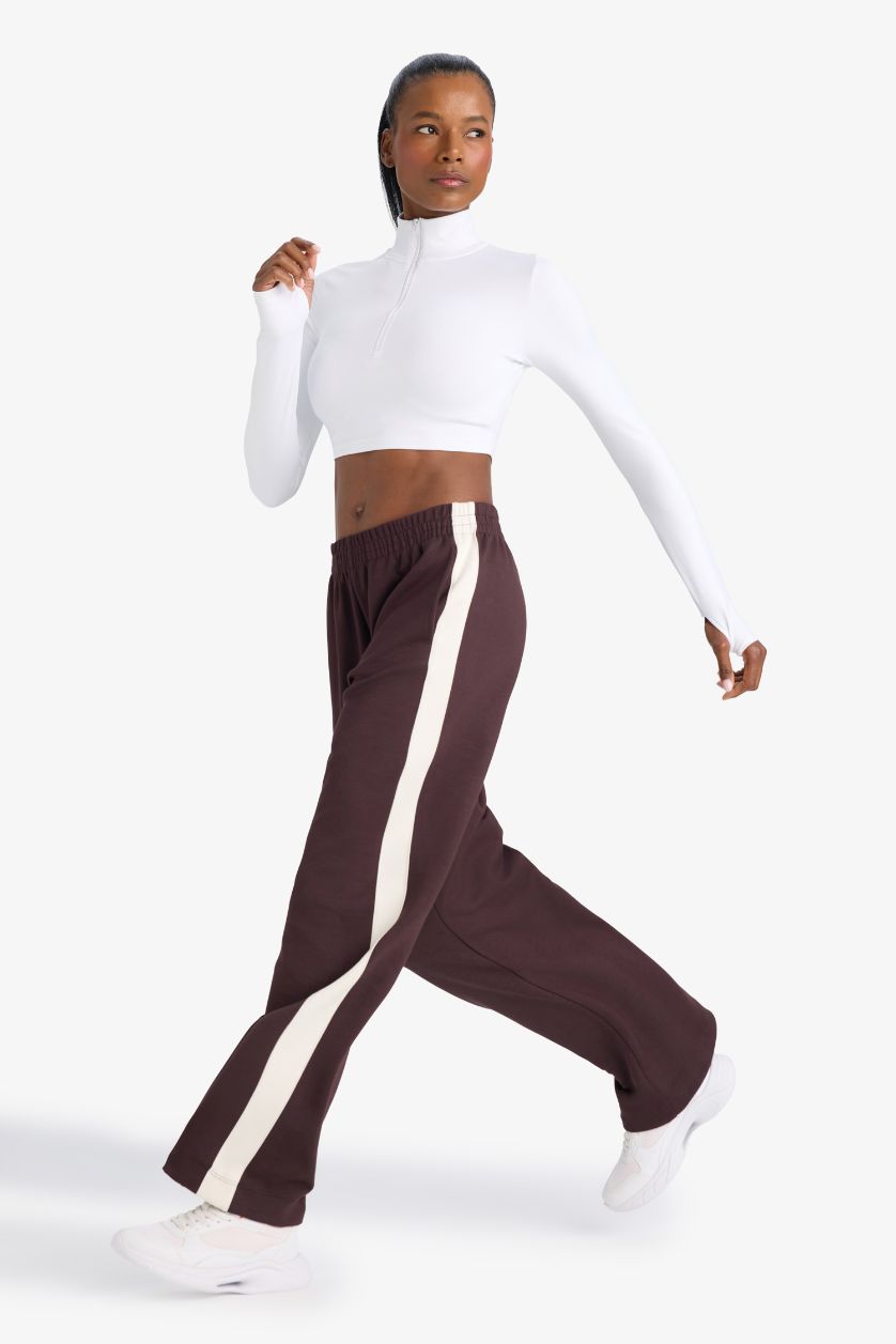 Kadın Kahve Wide Leg Geniş Paça Standart Boy Soft Touch Modal Sporcu Pantolon