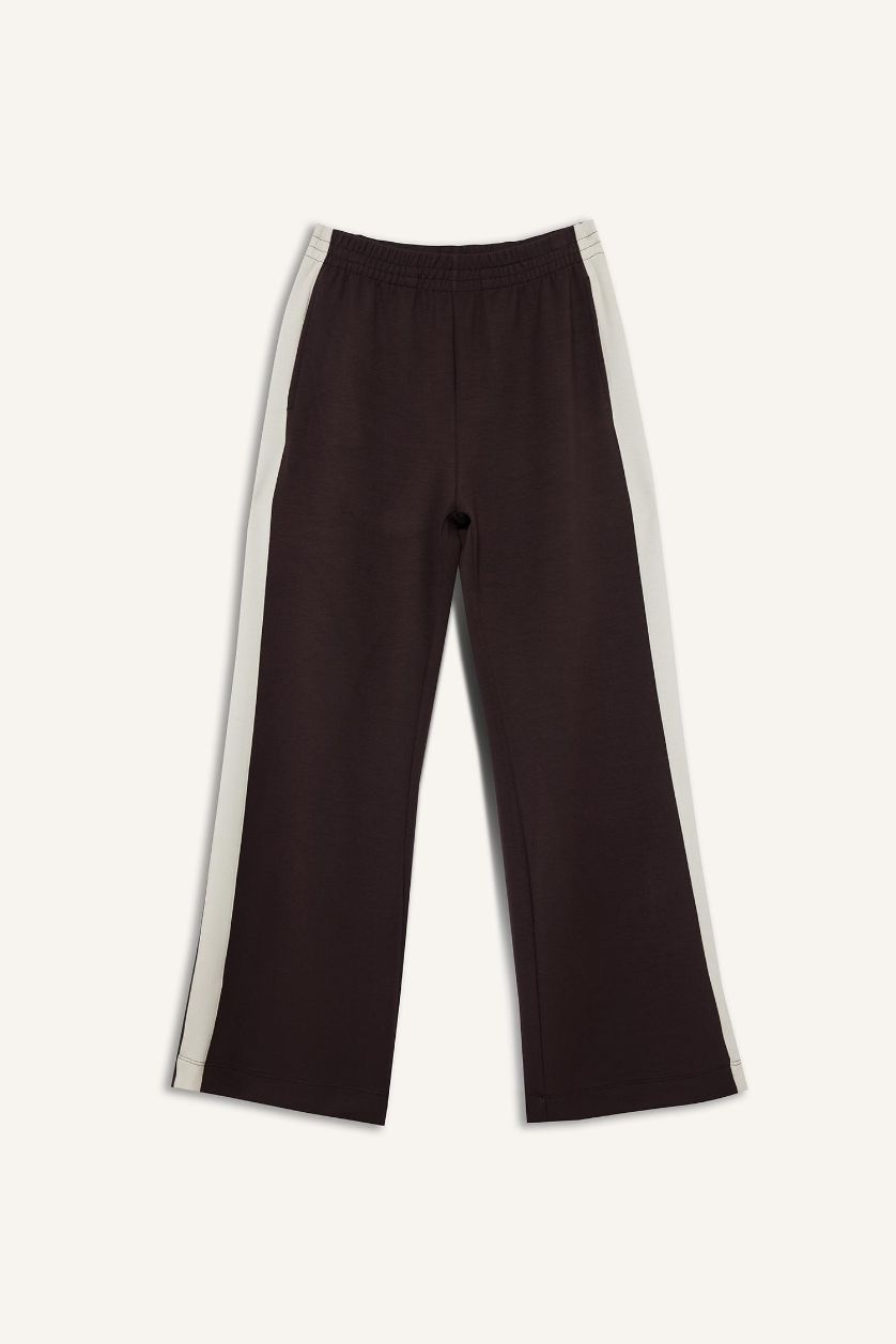 Kadın Kahve Wide Leg Geniş Paça Standart Boy Soft Touch Modal Sporcu Pantolon