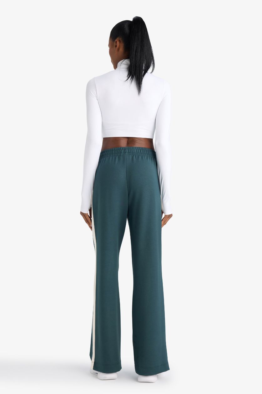 نساء أخضر غامق سروال نسيج مشروط وايد ليج وايد ليج