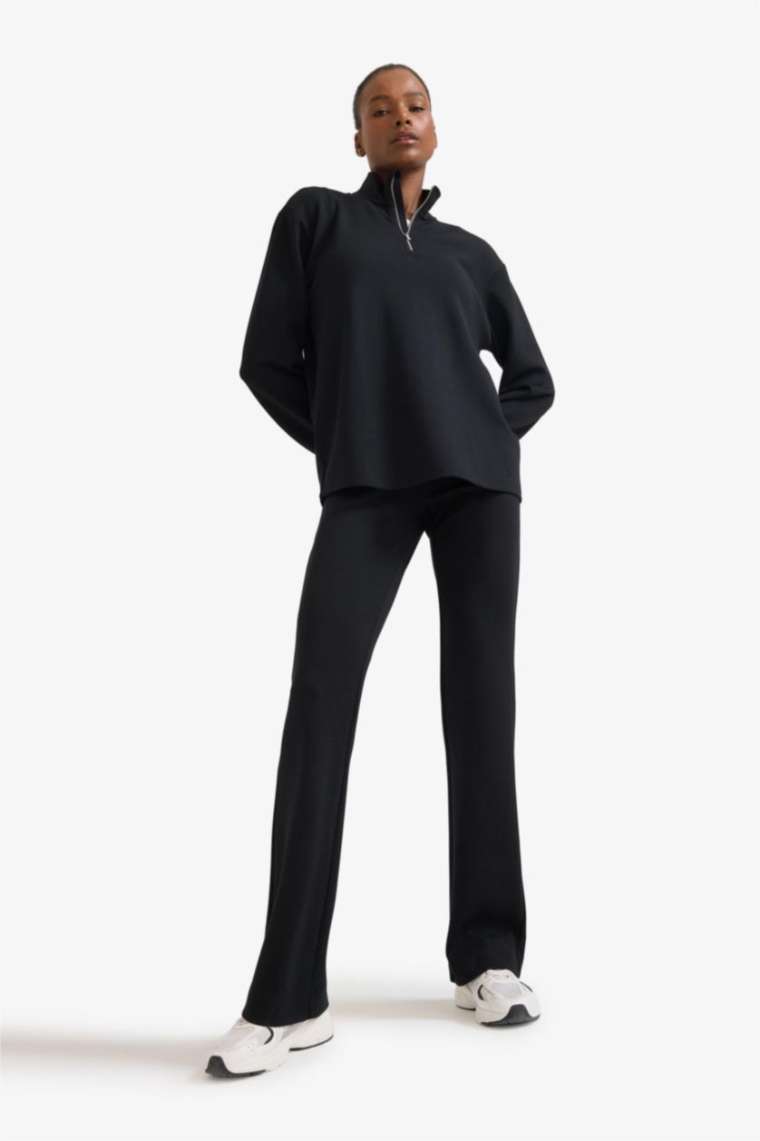 Women Black DeFactoFit Flare Fit Standard Length Soft Touch Sweatpants