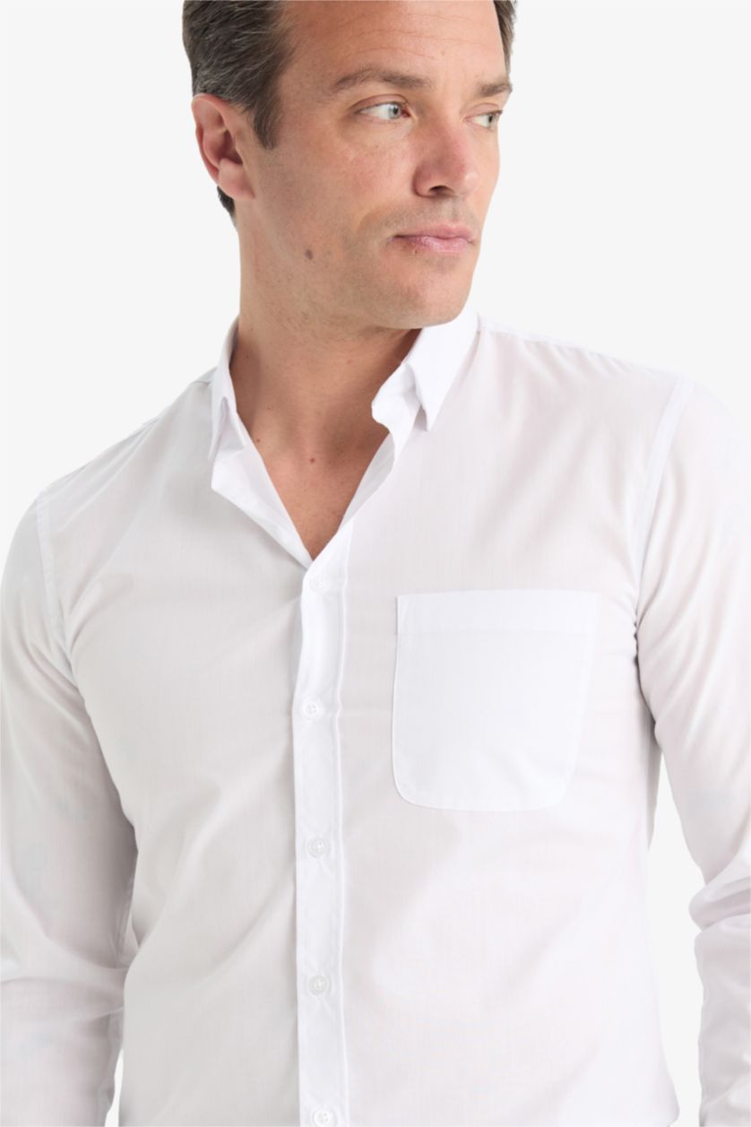 Мужчины Белый Slim Fit Poplin Long Sleeve Shirt