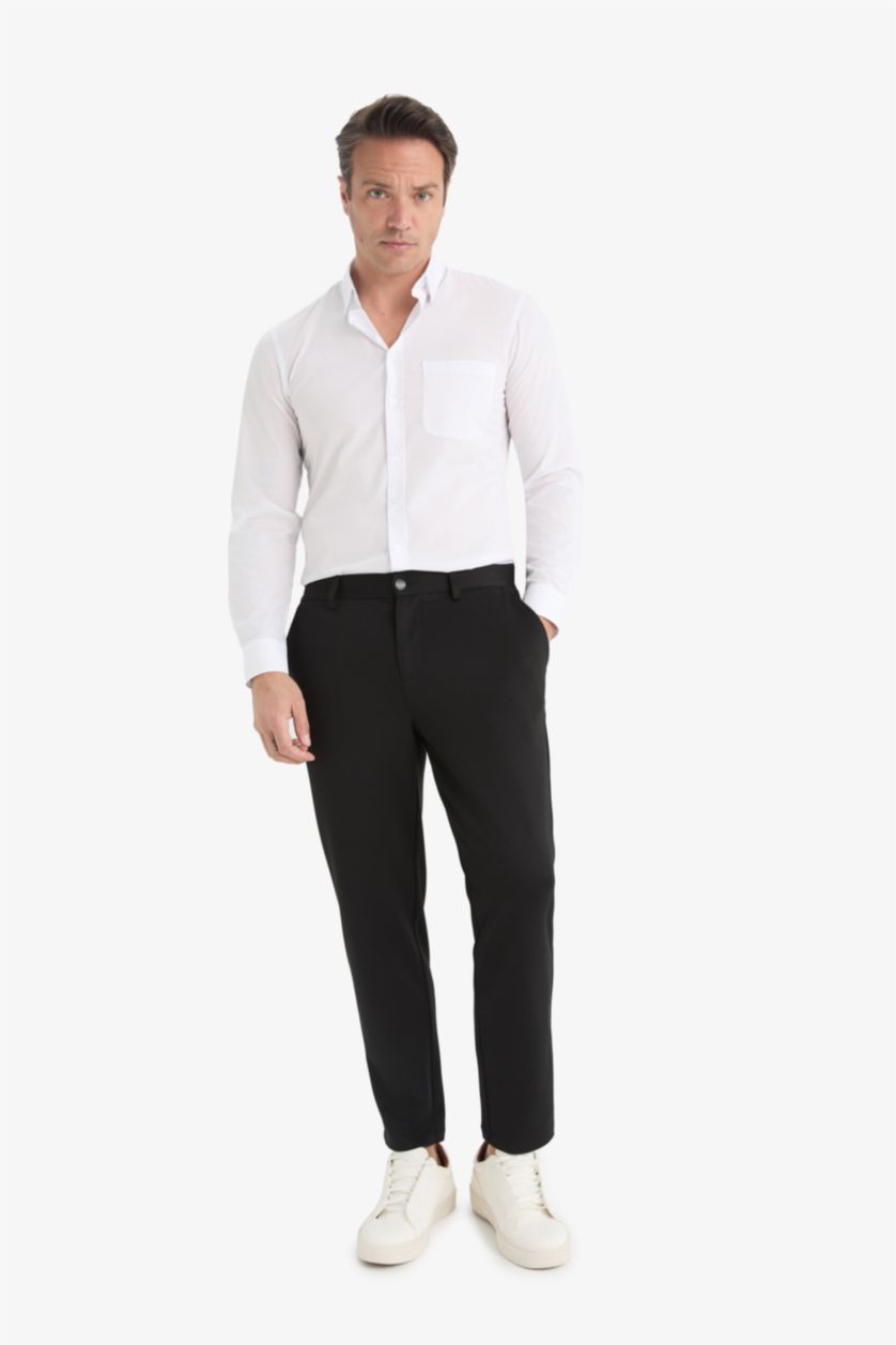 Мужчины Белый Slim Fit Poplin Long Sleeve Shirt