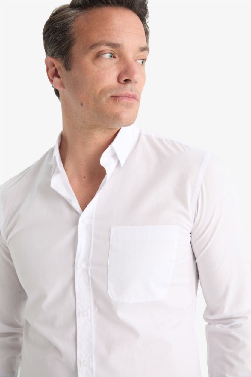 Мужчины Белый Slim Fit Poplin Long Sleeve Shirt