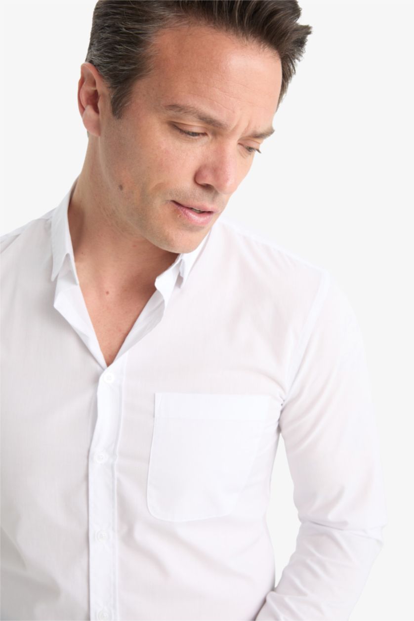 Мужчины Белый Slim Fit Poplin Long Sleeve Shirt