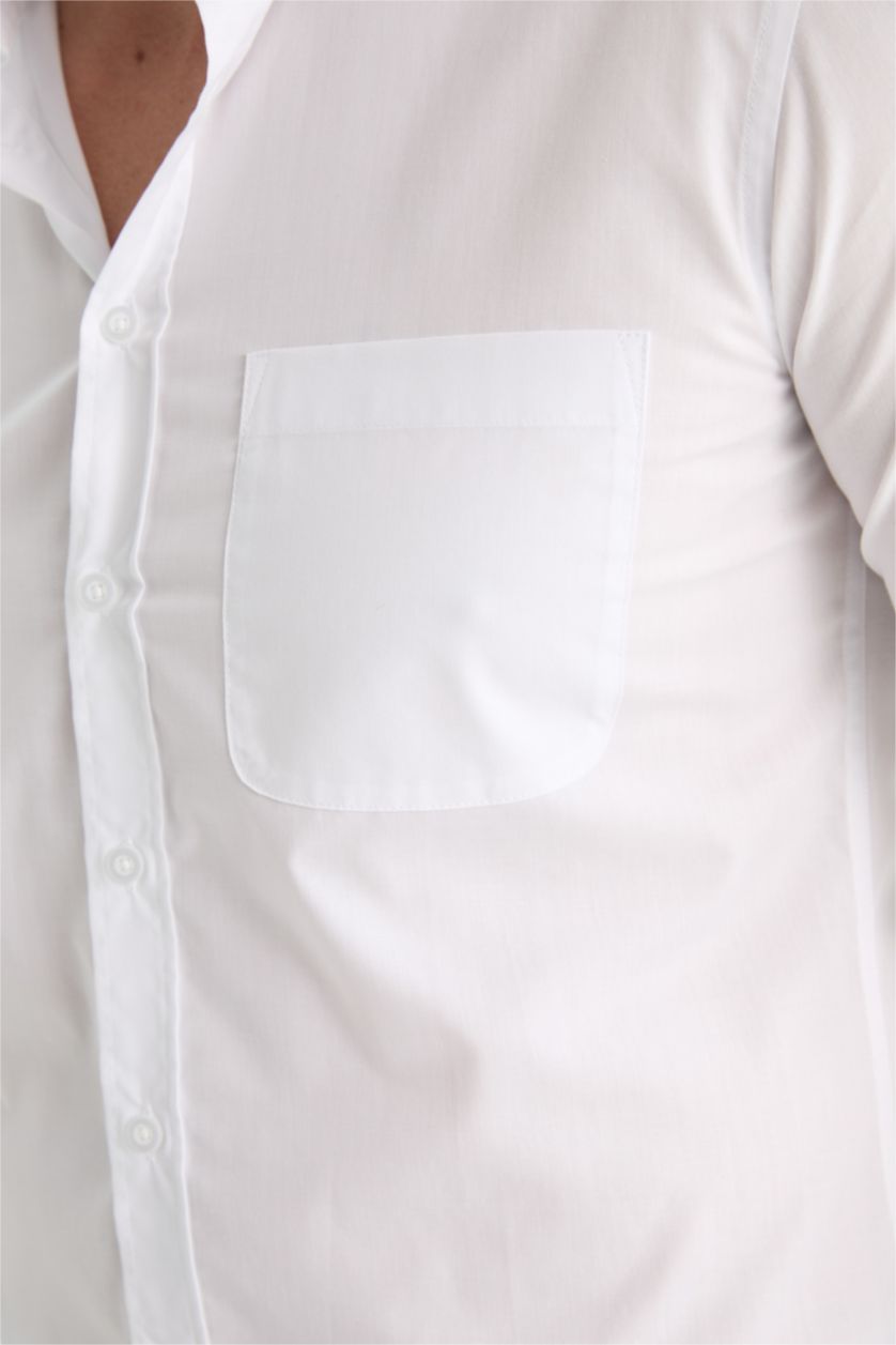 Мужчины Белый Slim Fit Poplin Long Sleeve Shirt