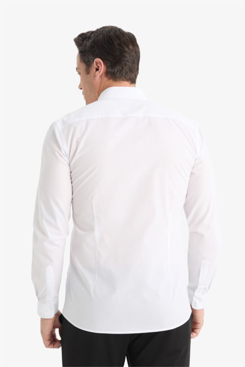 Мужчины Белый Slim Fit Poplin Long Sleeve Shirt