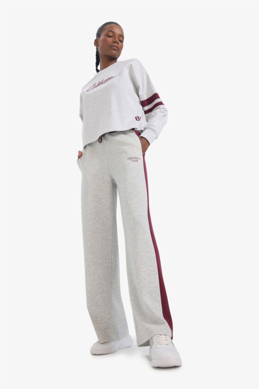 Woman Light Grey Melange DeFactoFit Crew Neck Sports Printed Sweatshirt