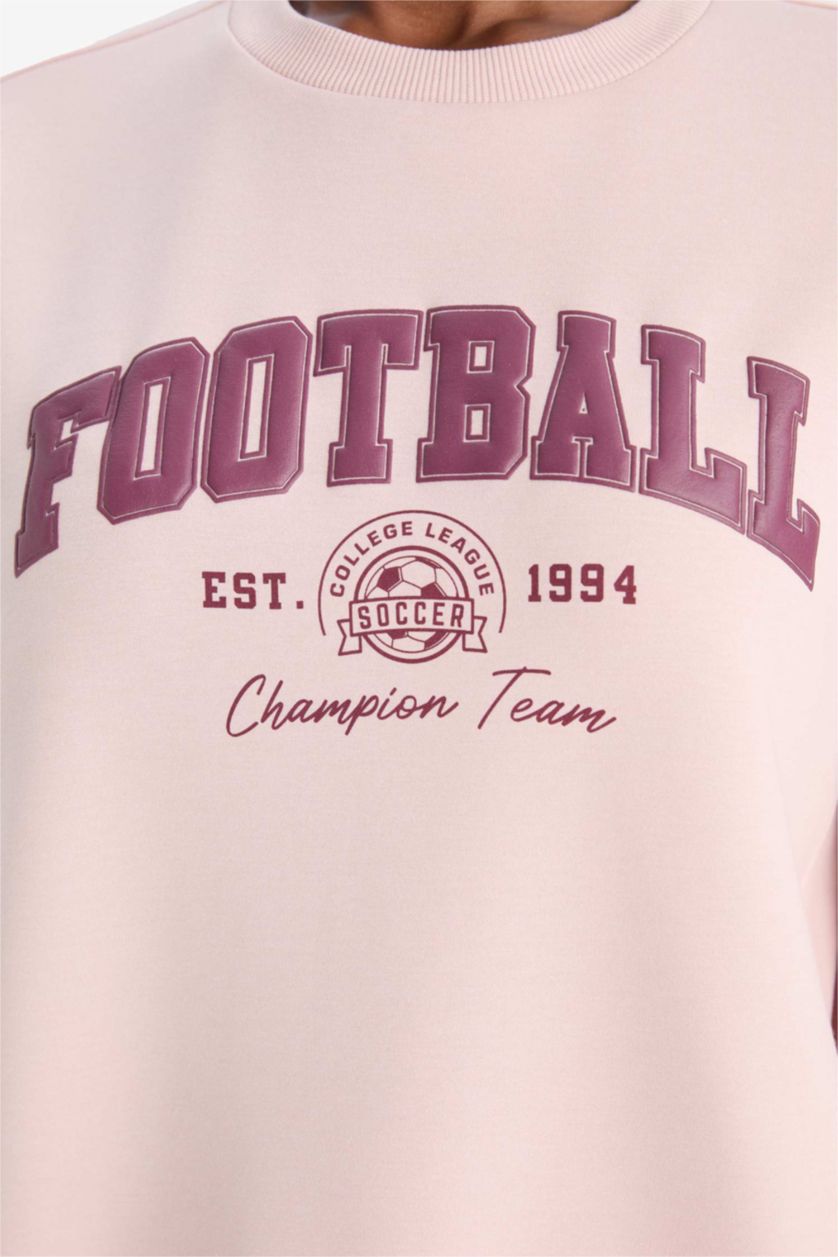 نساء وردي فاتح سويت شيرت رياضي اوفر سايز قماش سكوبا من DeFactoFit