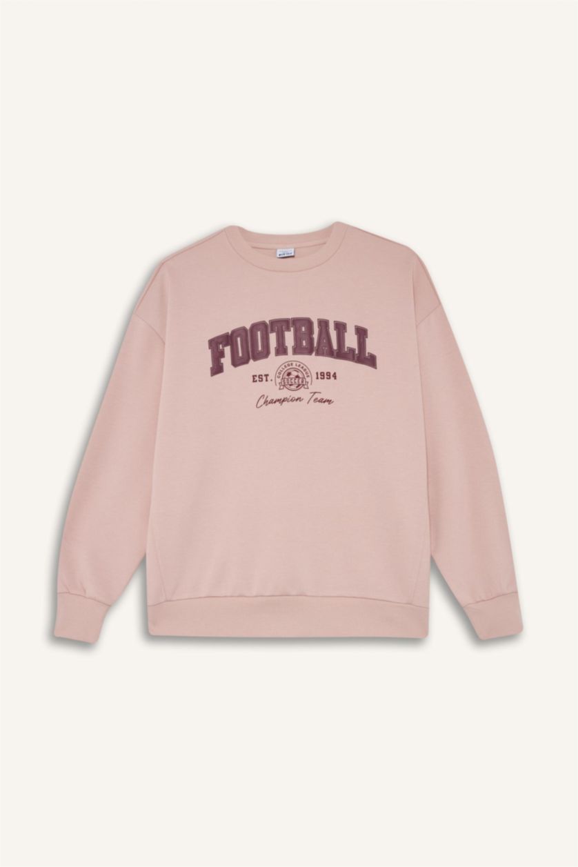 نساء وردي فاتح سويت شيرت رياضي اوفر سايز قماش سكوبا من DeFactoFit