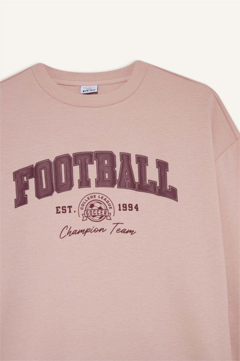 نساء وردي فاتح سويت شيرت رياضي اوفر سايز قماش سكوبا من DeFactoFit