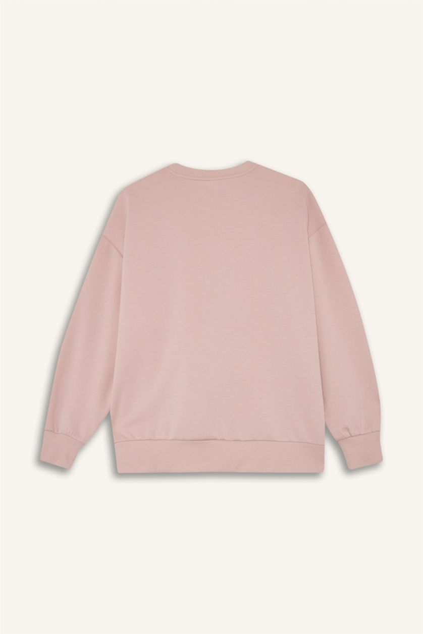 نساء وردي فاتح سويت شيرت رياضي اوفر سايز قماش سكوبا من DeFactoFit