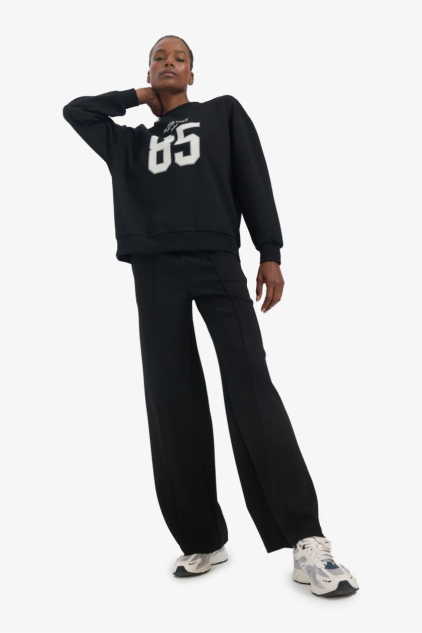 Woman Black Wide Leg Trousers