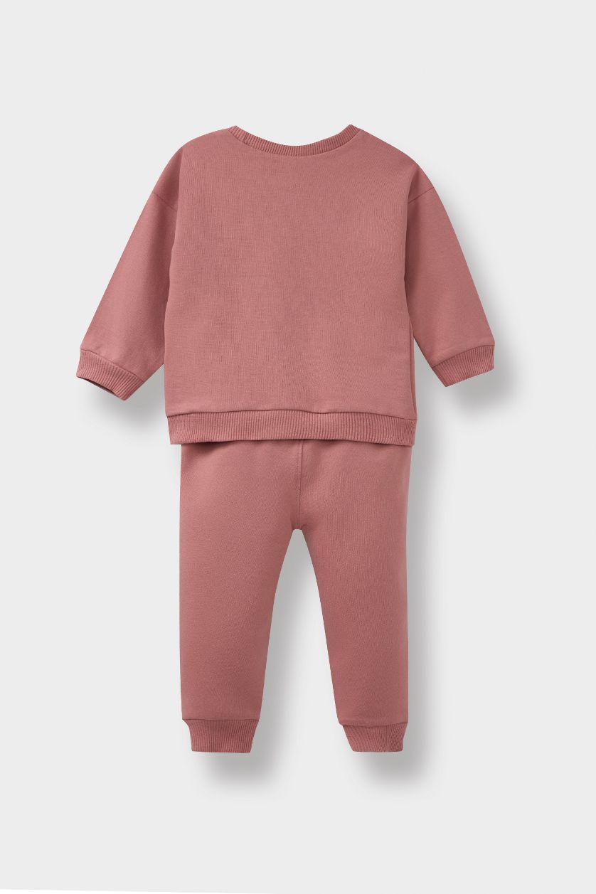 Kız Bebek Gülkurusu 2'li Takım Baskılı Sweatshirt Eşofman Altı Kız Bebek