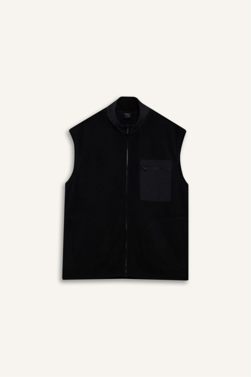 رجالي أسود فيست قطيفة قصة عادية بياقة عالية بسوستة