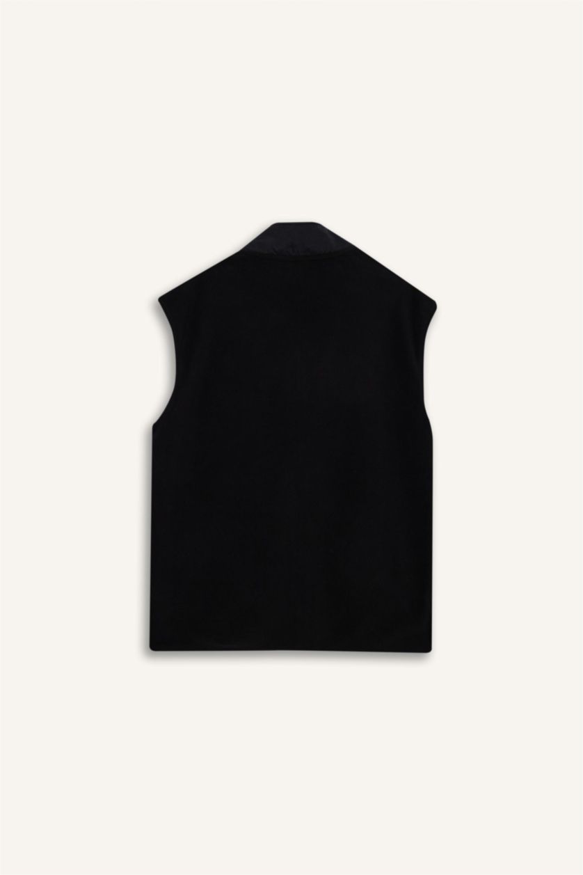 رجالي أسود فيست قطيفة قصة عادية بياقة عالية بسوستة