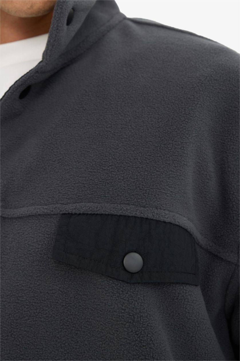 رجالي أنثرا غامق سويت شيرت قطيفة اوفر سايز بياقة عالية بسوسته