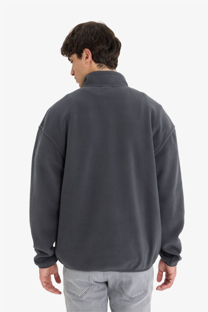 رجالي أنثرا غامق سويت شيرت قطيفة اوفر سايز بياقة عالية بسوسته