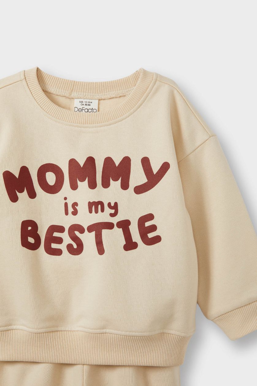 Erkek Bebek Açık Taş Erkek Bebek 2'li Takım Baskılı Sweatshirt Eşofman Altı