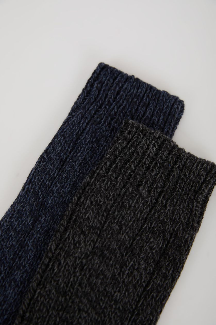 Erkek Mavi Erkek 2'li Yün Kışlık Çorap