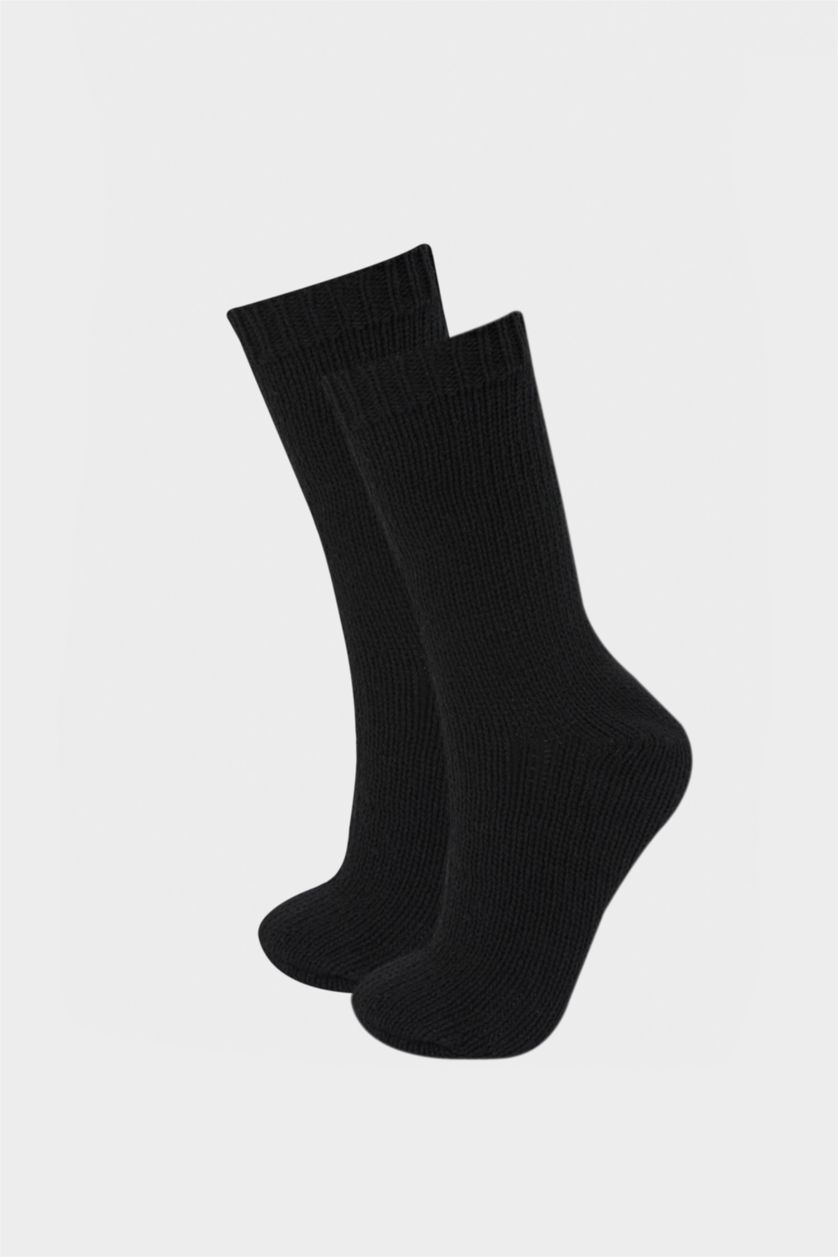 Kadın Siyah Kadın 2'li Yün Kışlık Çorap