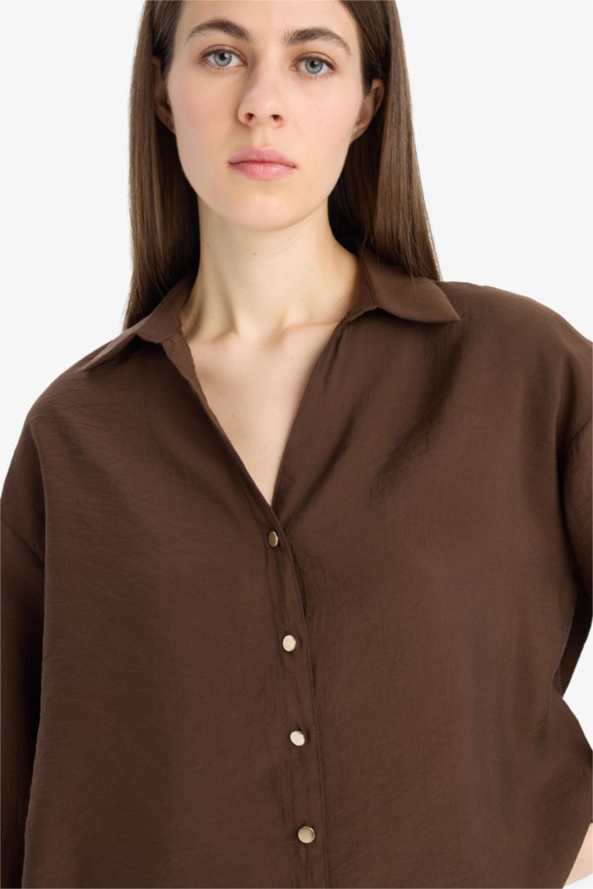نساء بني Loose Fit Sensual Long Sleeve Shirt