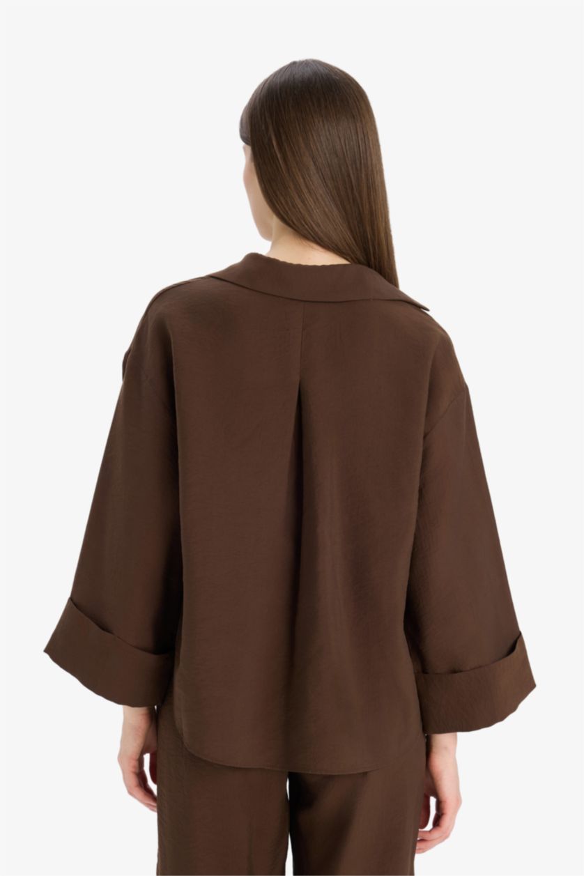 نساء بني Loose Fit Sensual Long Sleeve Shirt