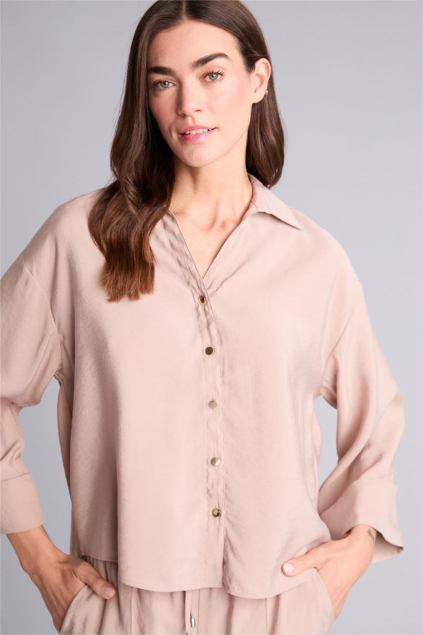 Kadın Kum Loose Fıt Tencel Gömlek