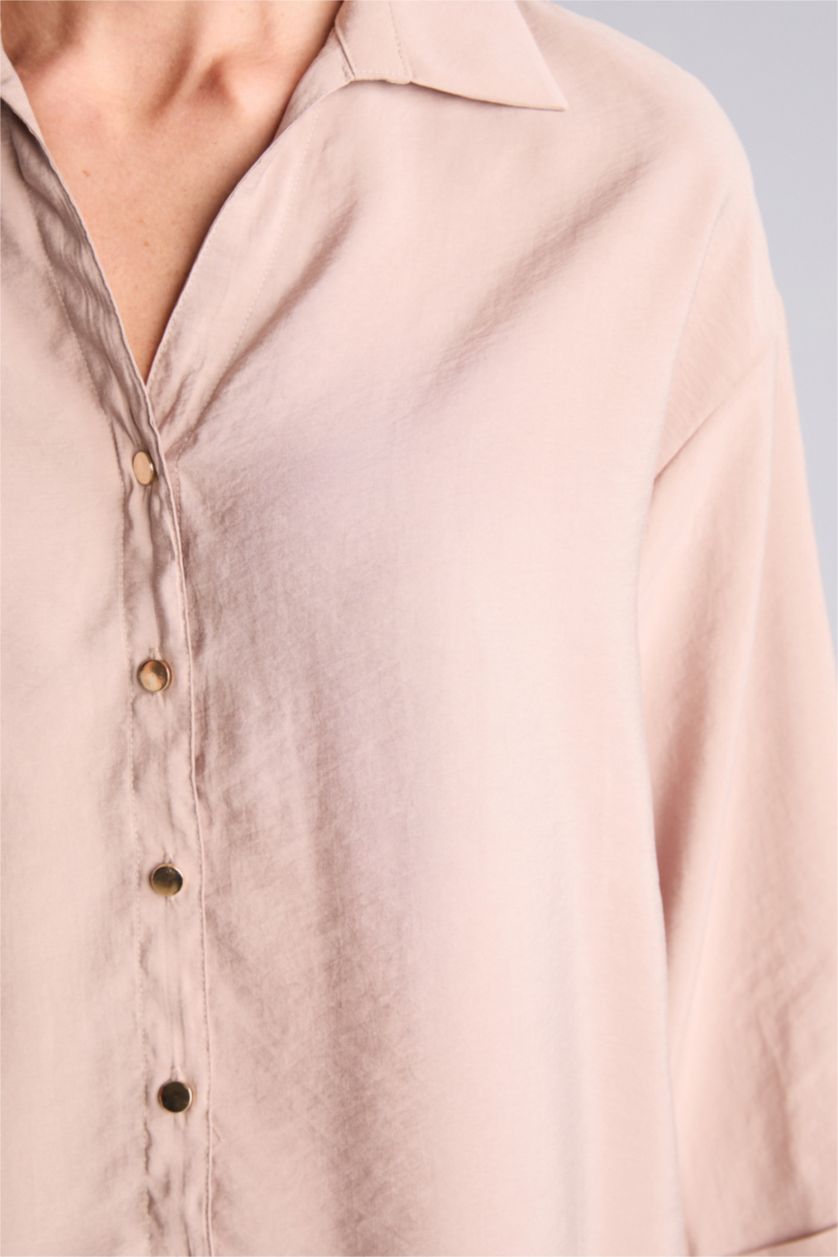 Kadın Kum Loose Fıt Tencel Gömlek