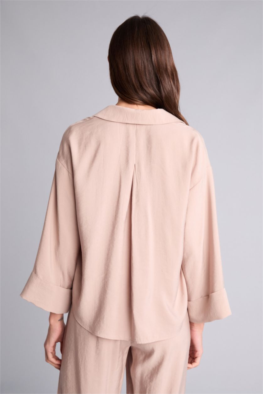 Kadın Kum Loose Fıt Tencel Gömlek