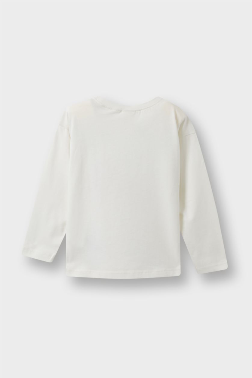Baby Girl Ecru Baby Girl Crew Neck Floral Long Sleeve T-Shirt