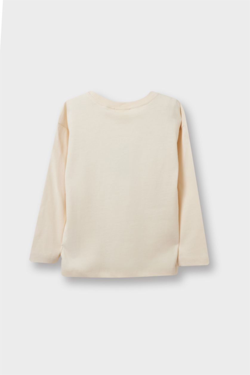 Kız Bebek Kum Bisiklet Yaka Kalp Desenli 2'li Uzun Kollu Tişört Kız Bebek