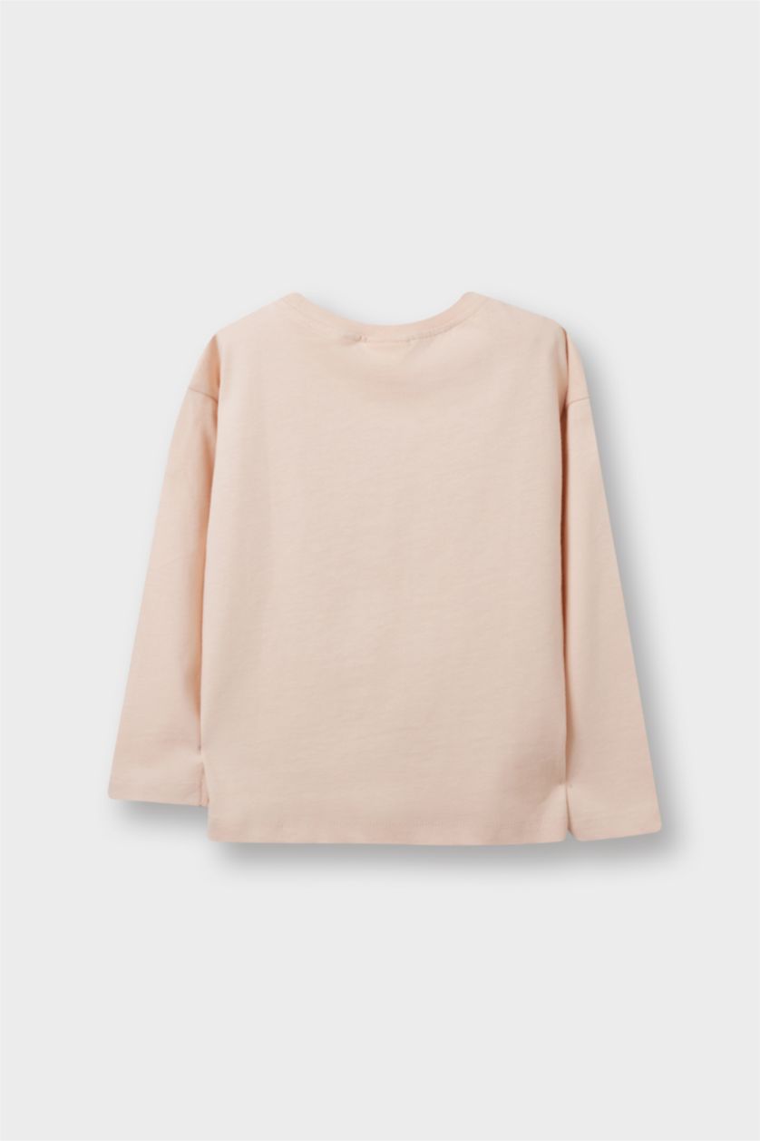 Kız Bebek Kum Bisiklet Yaka Kalp Desenli 2'li Uzun Kollu Tişört Kız Bebek