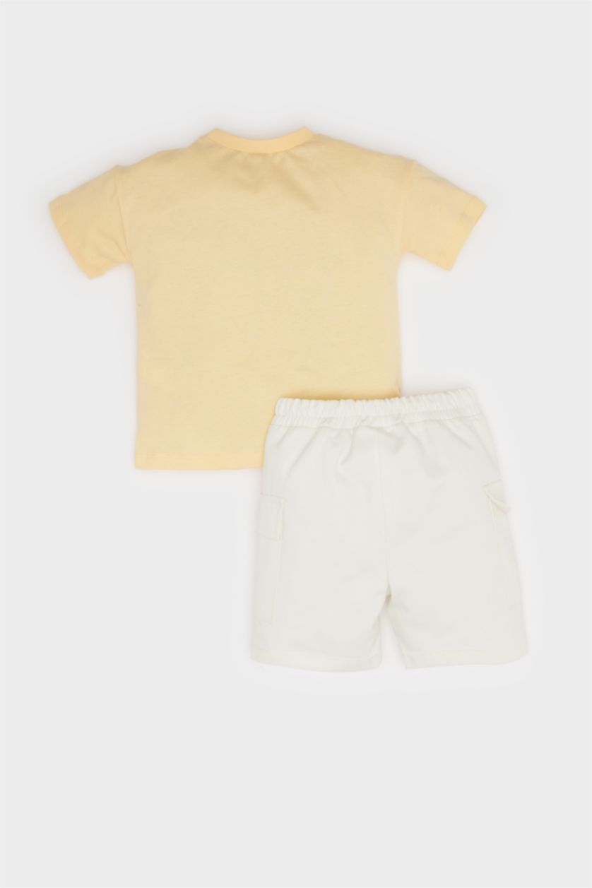 BABY BOY Light Yellow Baby Boy Tiger Printed T-Shirt Elastic Waist Shorts 2 Piece Set