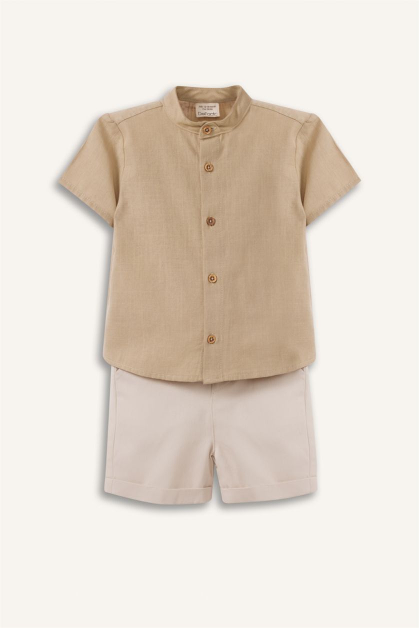 BABY BOY Light Khaki Baby Boy Shirt Shorts 2 Piece Set